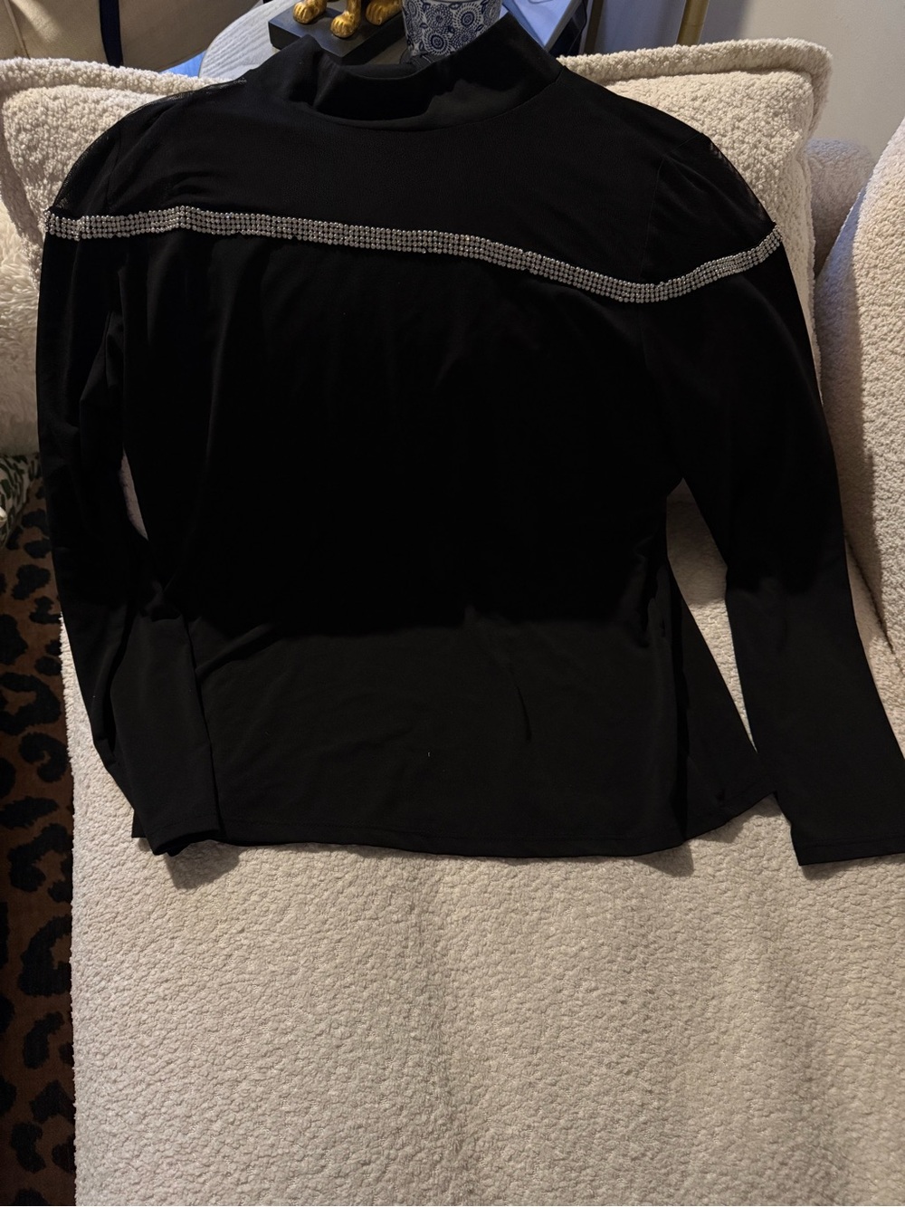 Belldini Black Long Sleeve Top with Rhinestone Yoke